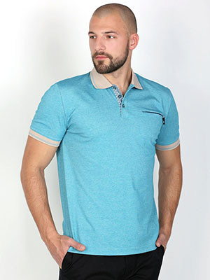 item:Μπλουζάκι σε μπλε χρώμα με πλεκτό γιακά - 93411 - € 32.62