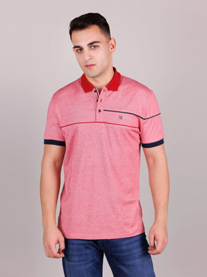 Tricou roșu cu guler tricotat - 93419 - € 32.62