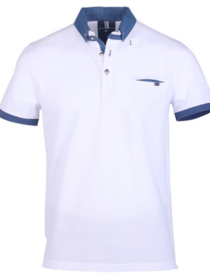 Bluză albă cu guler din denim-93429-€ 42.74
