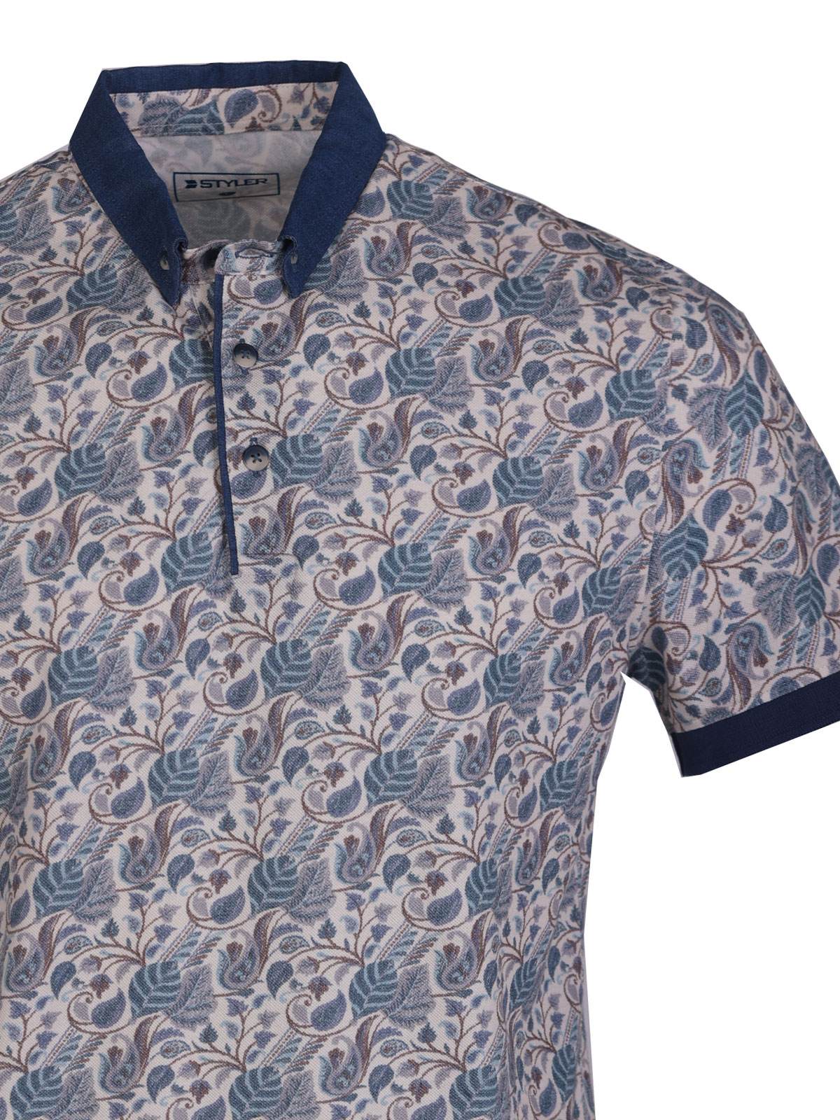 Μπλουζάκι σε μπεζ χρώμα με εμπριμέ φύλλα - 93443 € 42.74 img3