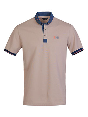 Mens tshirt in beige with denim collar-93459-€ 47.24