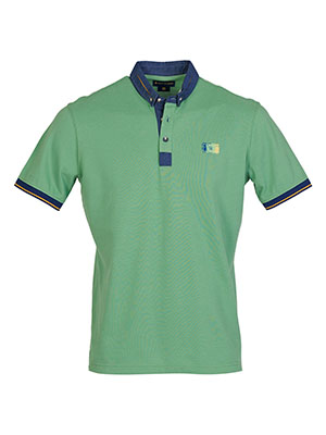 item:Mens tshirt in green with denim collar - 93462 - € 47.24