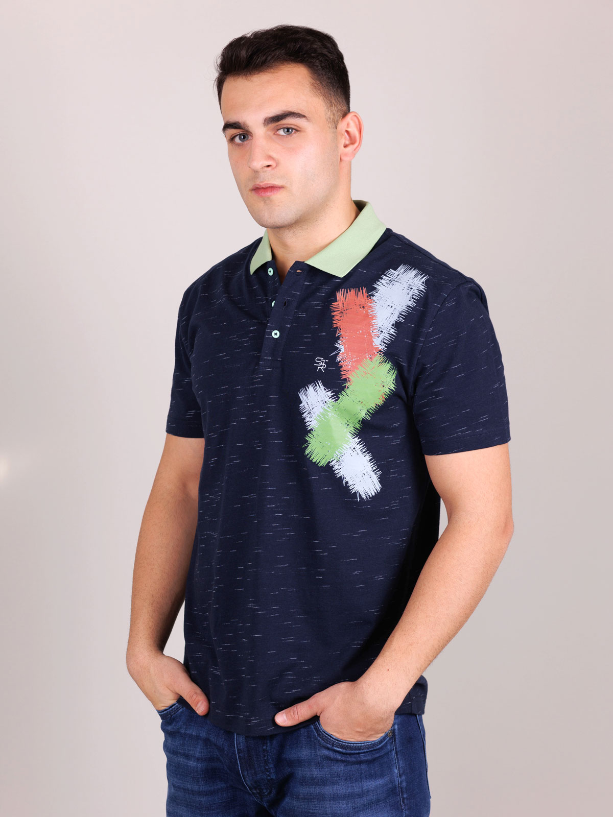Tshirt in blue melange with knitted col - 94408 € 21.93 img1