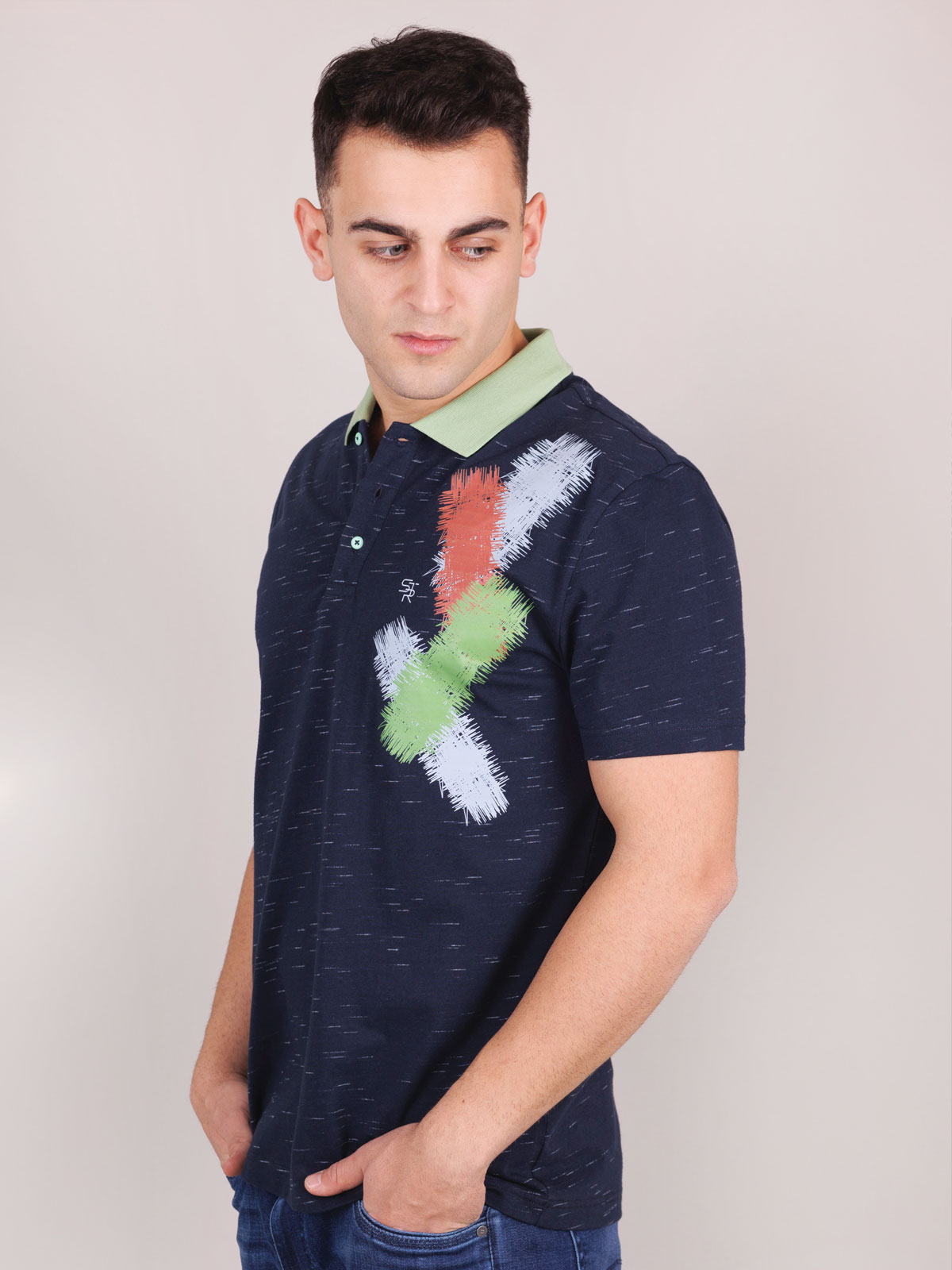 Tshirt in blue melange with knitted col - 94408 € 23.62 img4