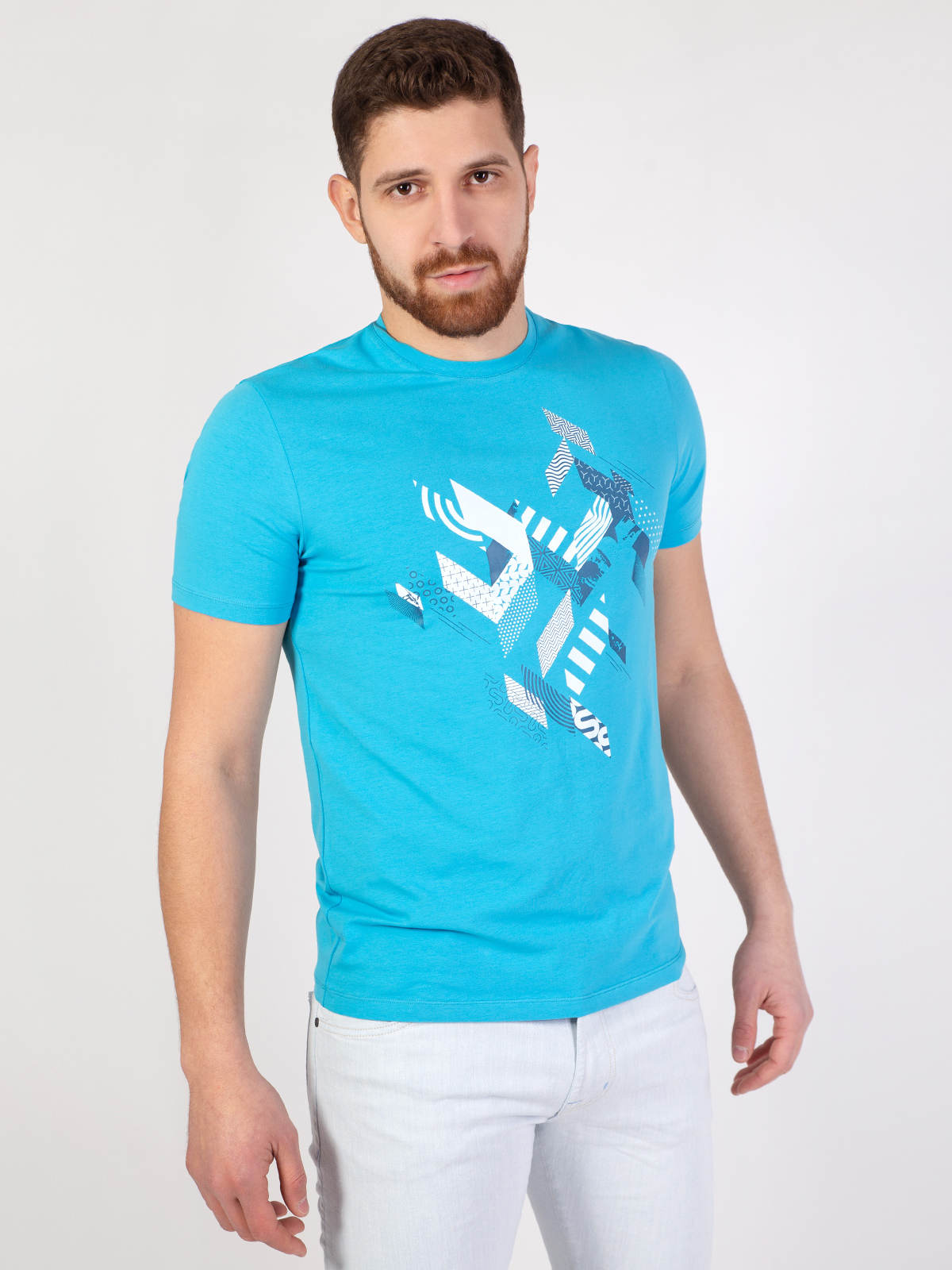 Μπλε μπλουζάκι με στάμπα σε λευκό και μ - 96400 € 16.31 img3