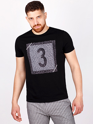Black tshirt with a panel in gray melan - 96415 - € 16.31