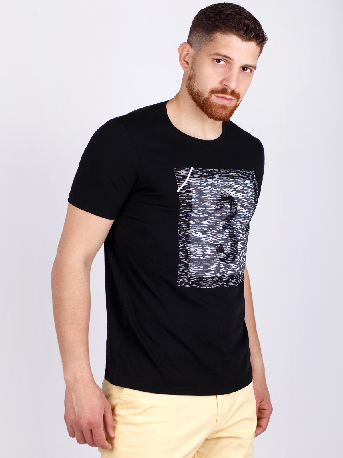 Μαύρο μπλουζάκι με πάνελ σε γκρι μελανζέ - 96415 € 16.31 img2