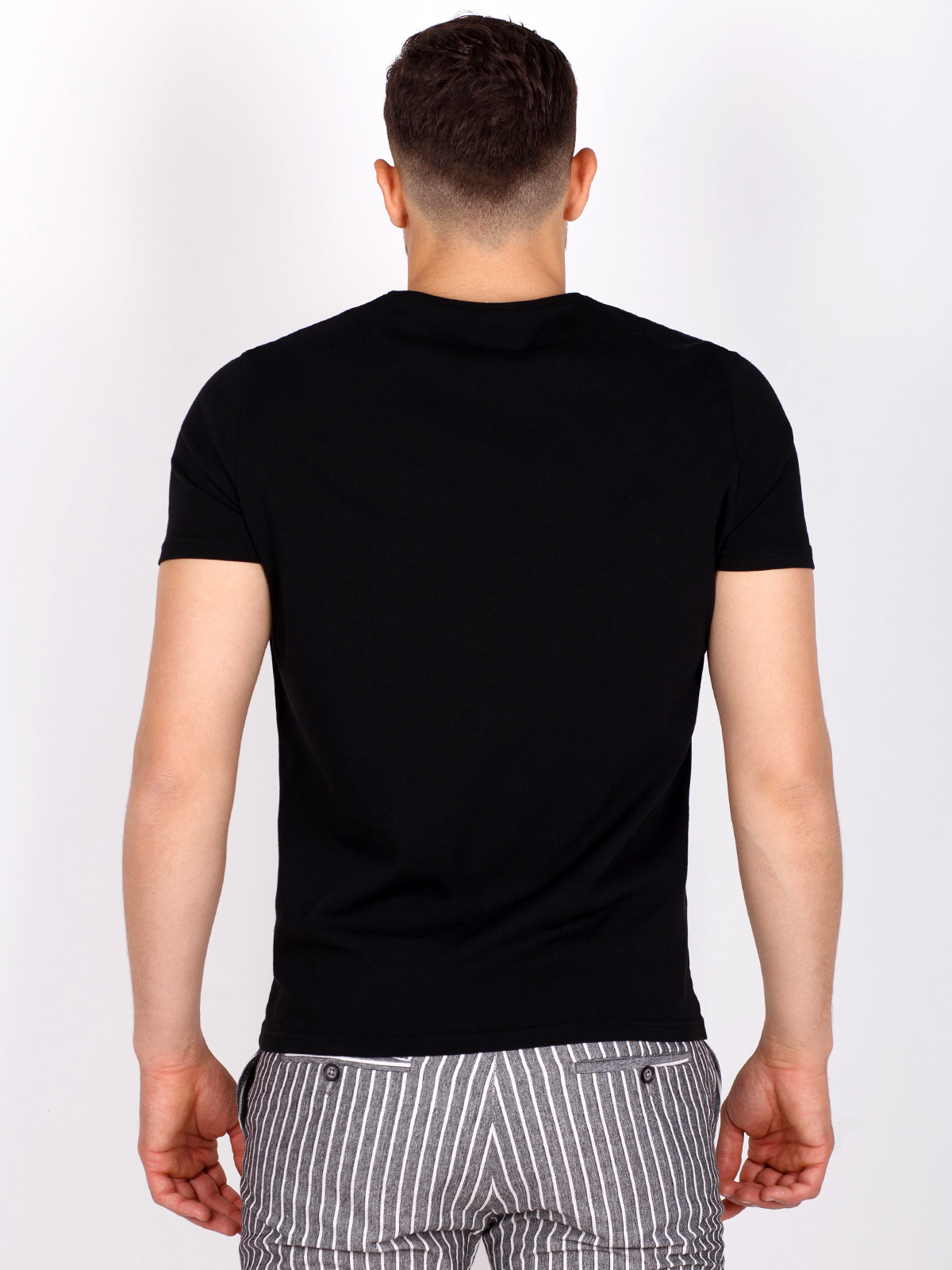 Μαύρο μπλουζάκι με πάνελ σε γκρι μελανζέ - 96415 € 16.31 img4