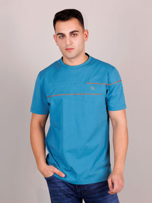 Bluză cu mânecă scurtă de culoare turcoa-96455-€ 27.00