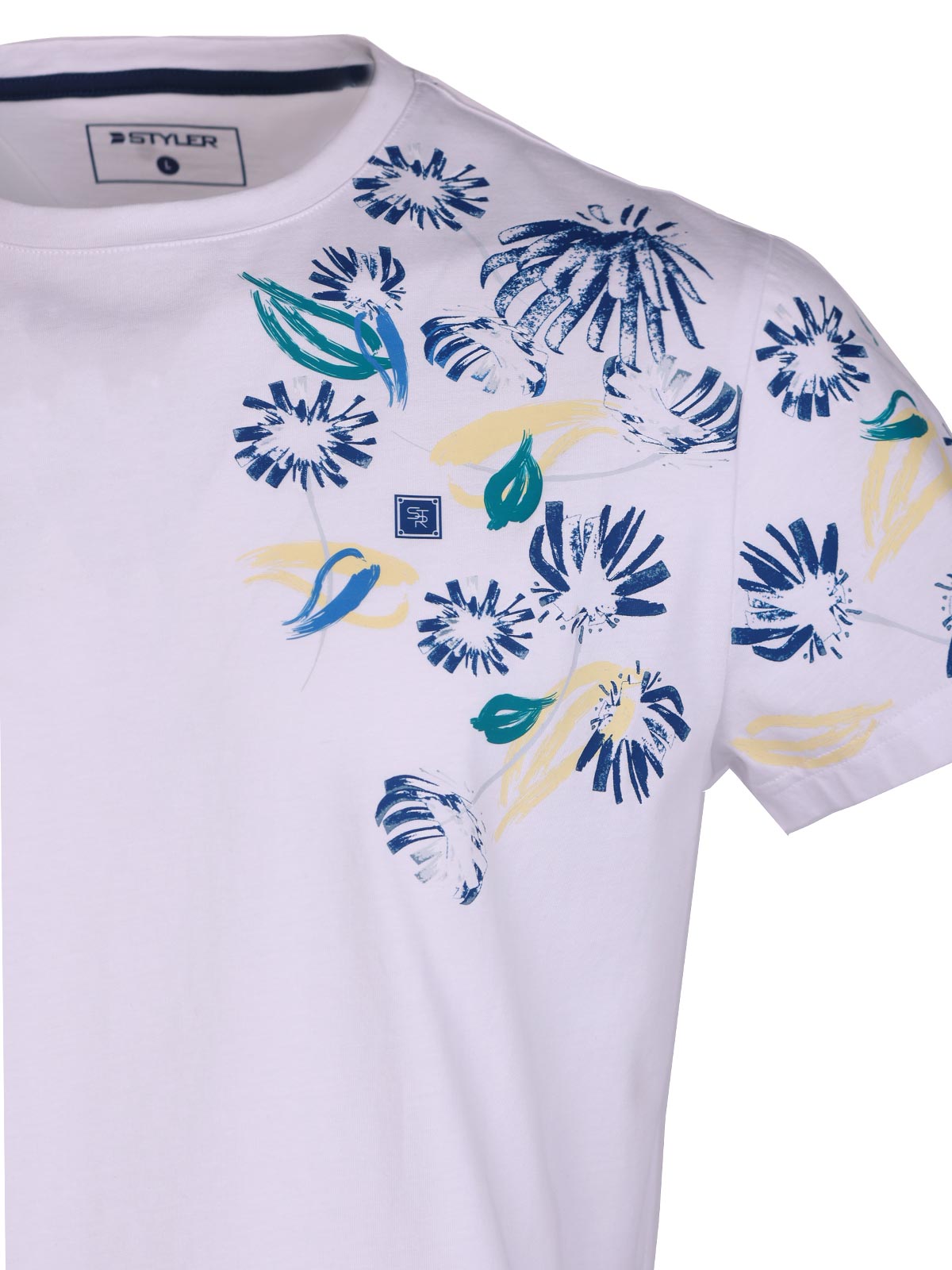 Μπλουζάκι σε λευκό χρώμα με μπλε φύλλα - 96471 € 27.56 img2