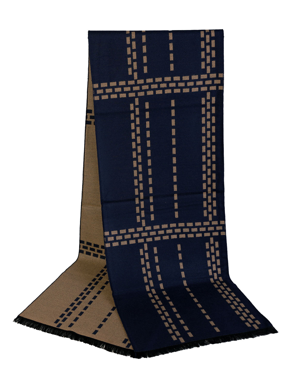 Шал в тъмно синьо с бежови пунктири ЛУКС