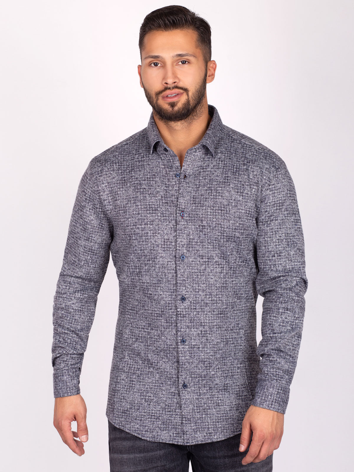 Риза сив меланж на каре