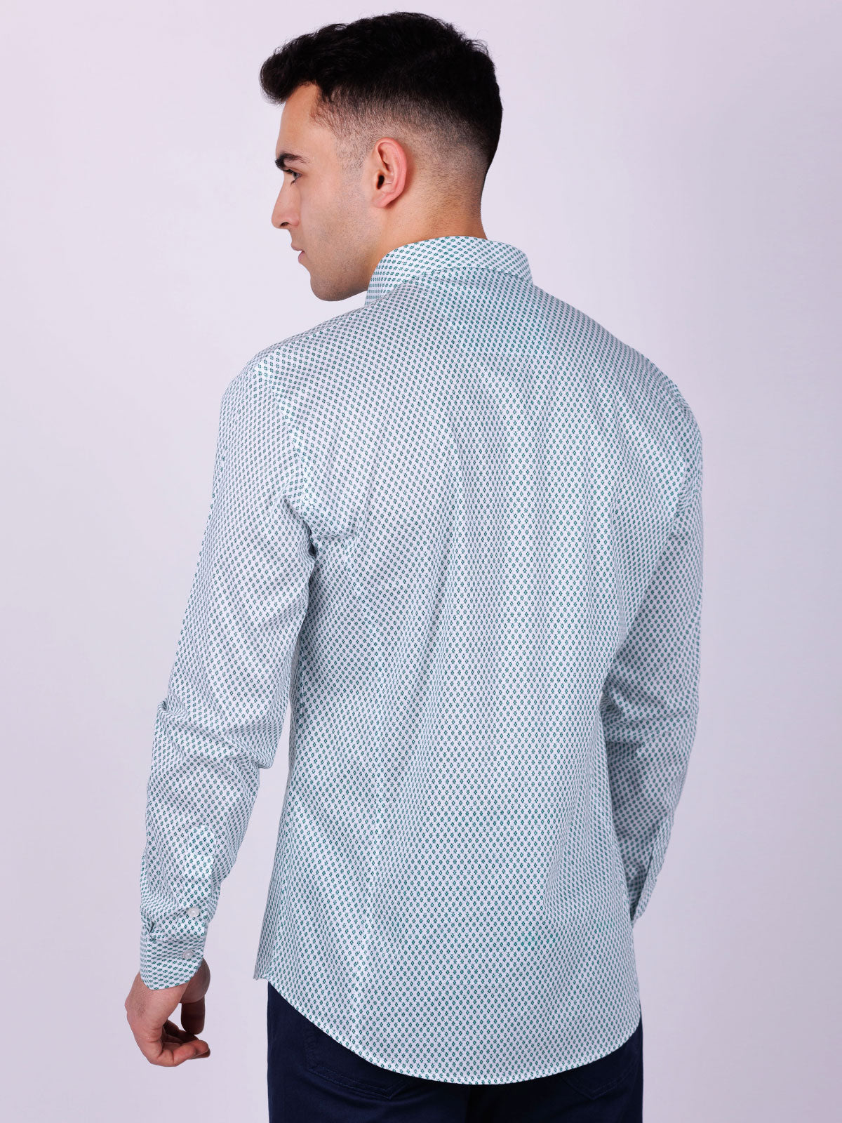 Памучна риза в зелен принт