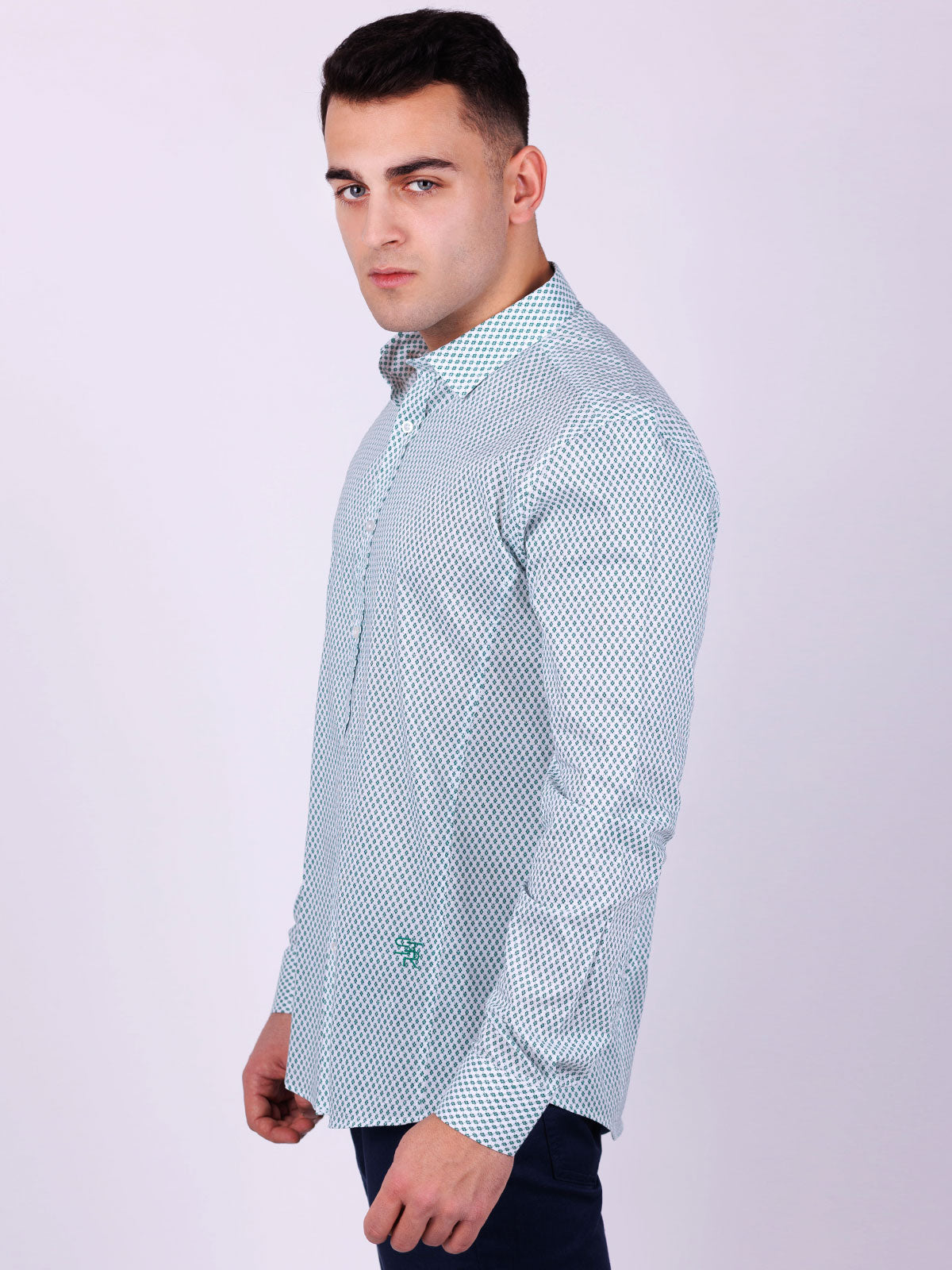 Памучна риза в зелен принт