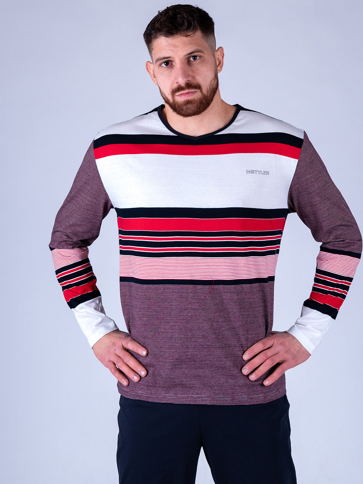 мъжка пижама от две части на райе