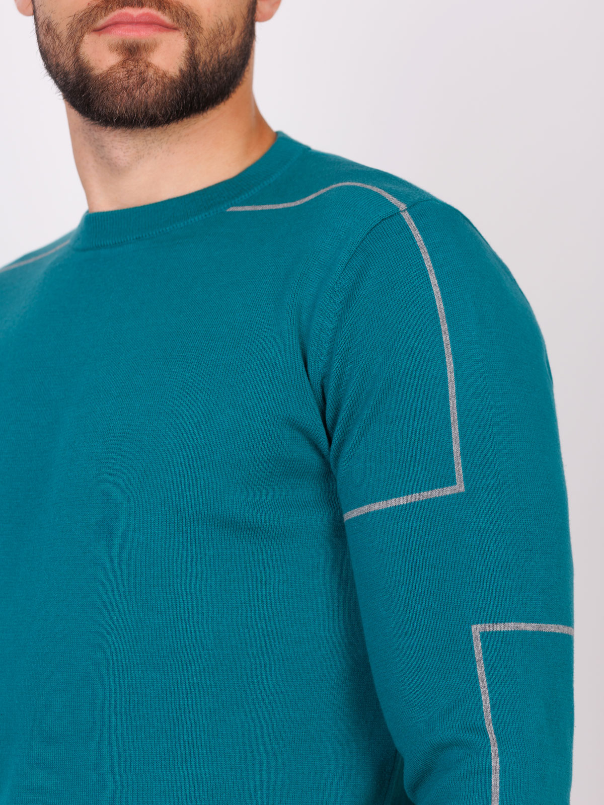 Блуза в тюркоаз със сиви линии