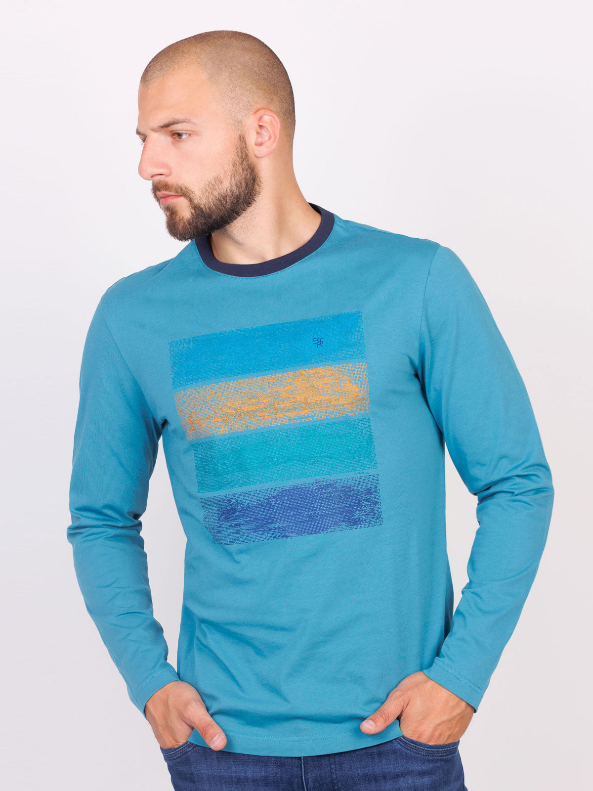 Блуза в цвят смарагд с принт