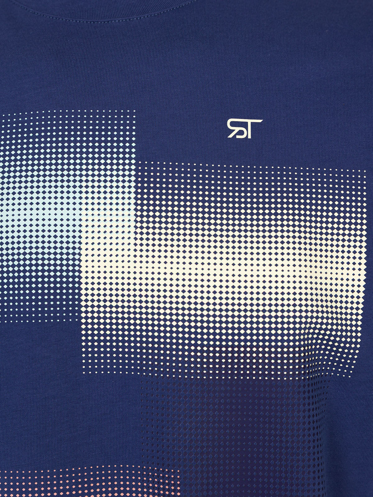 Блуза в цвят деним с цветен принт