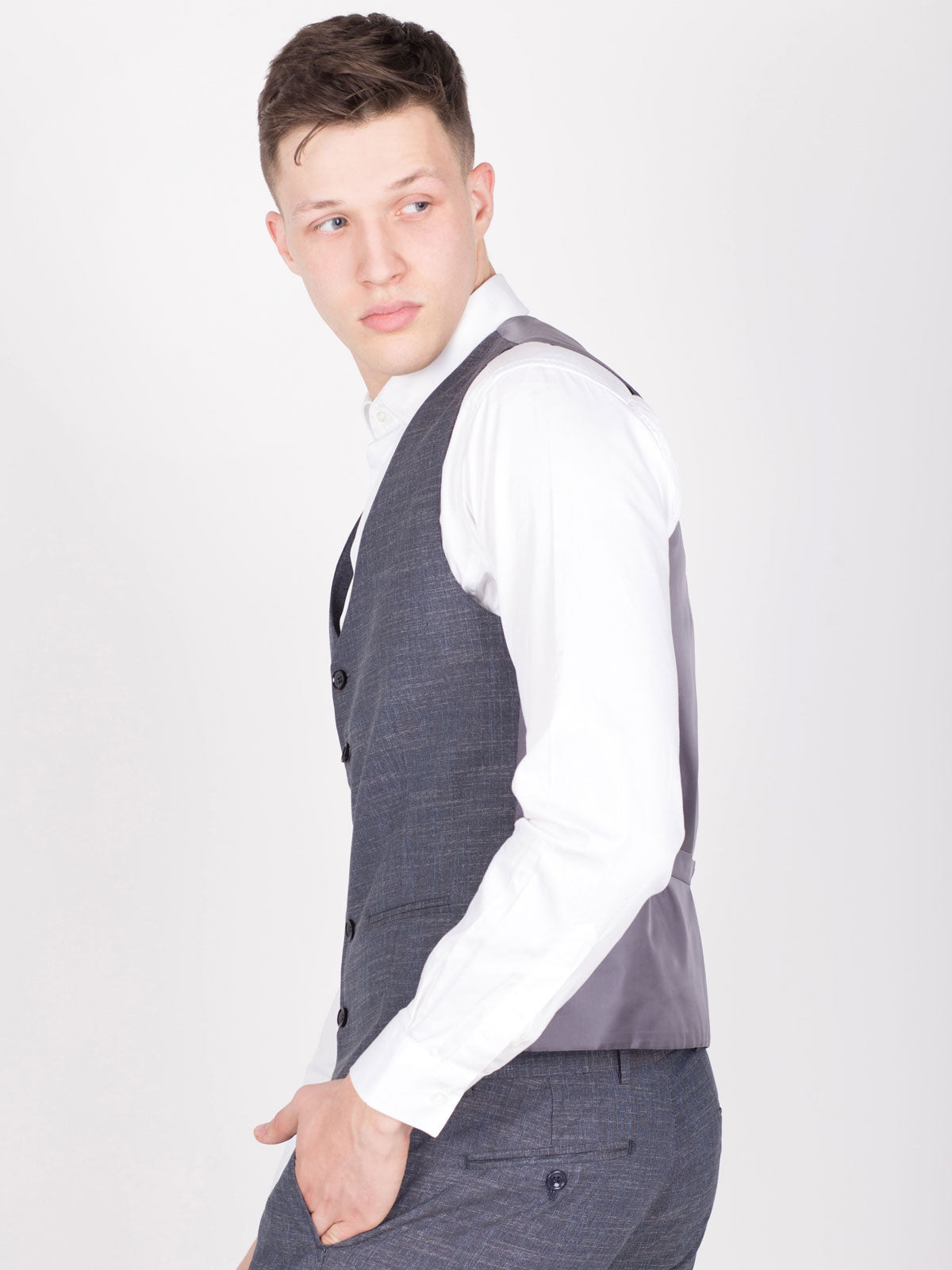 Елек в сиво син меланж