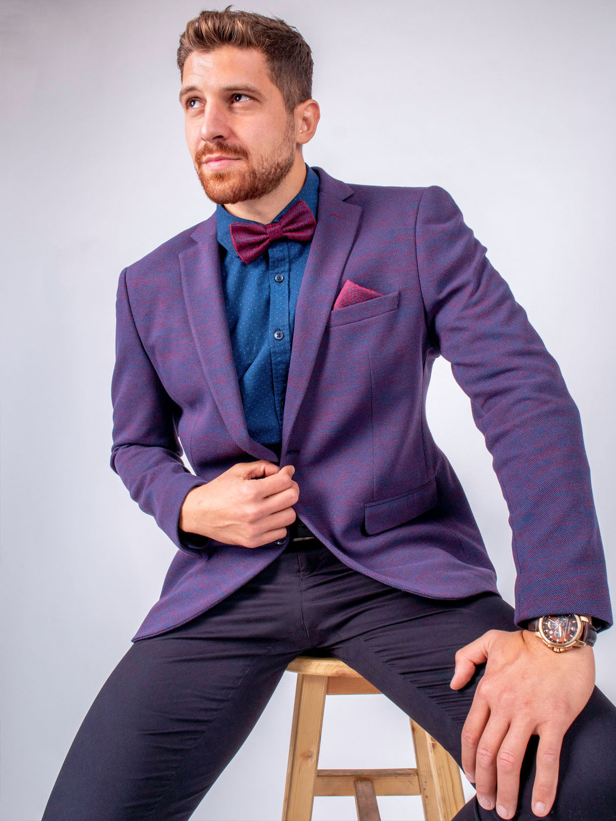 Сако в меланж бордо и синьо