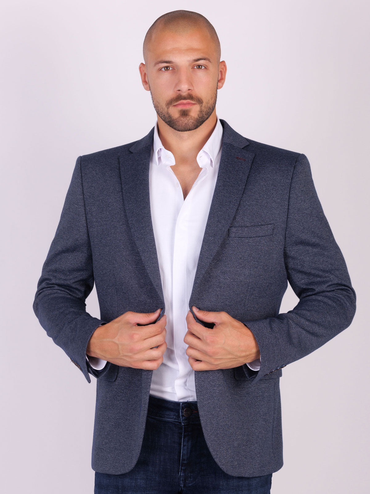 Мъжко сако в черно син меланж