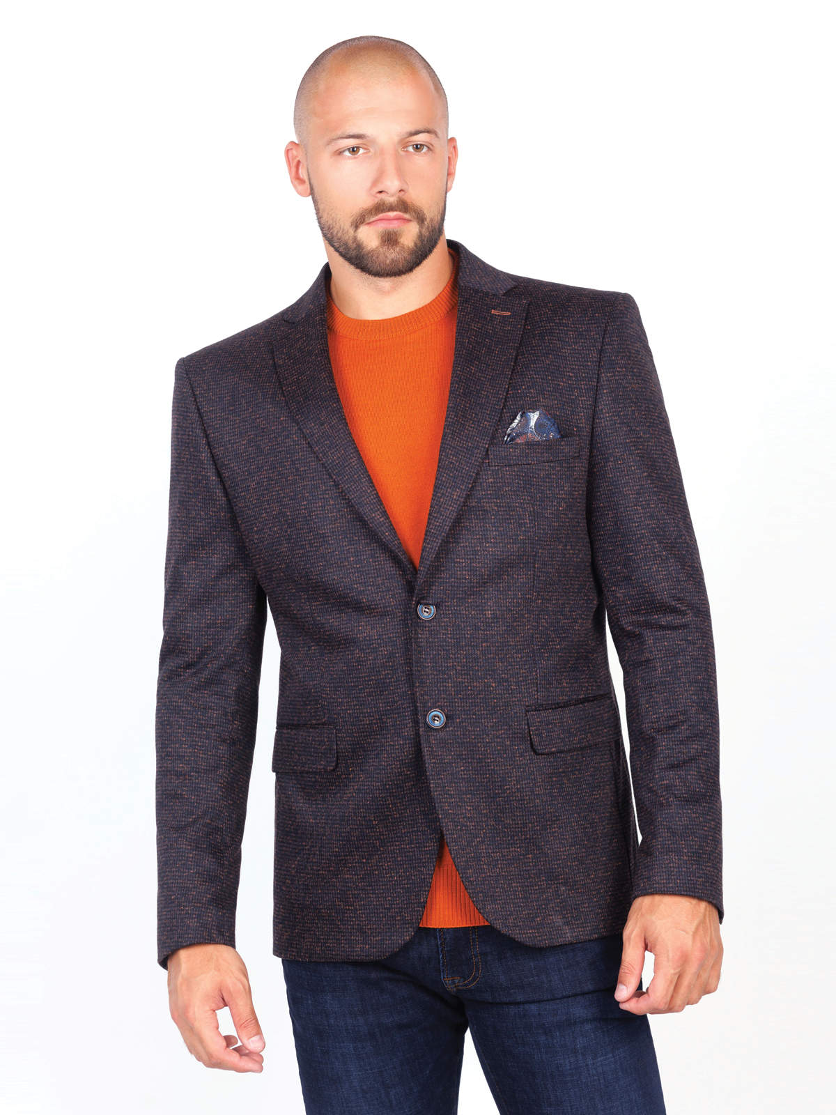 Мъжко сако синьо-оранжев меланж