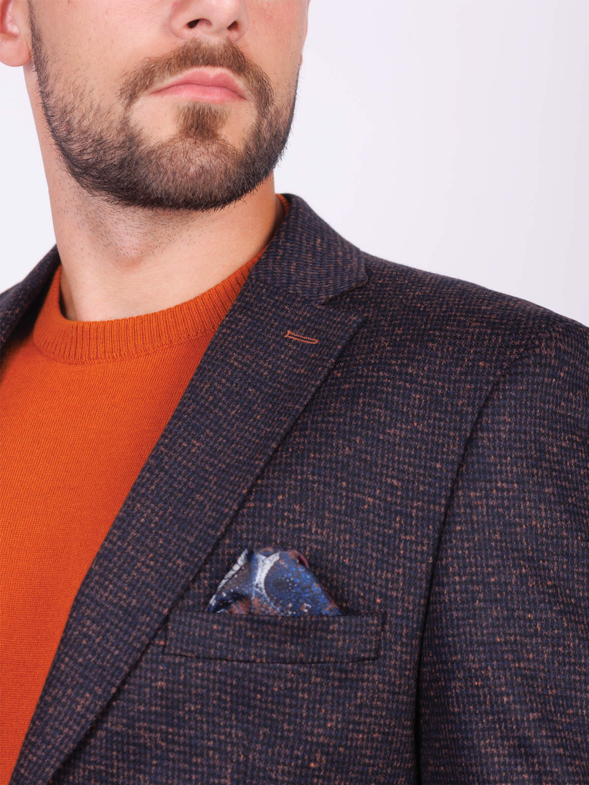 Мъжко сако синьо-оранжев меланж