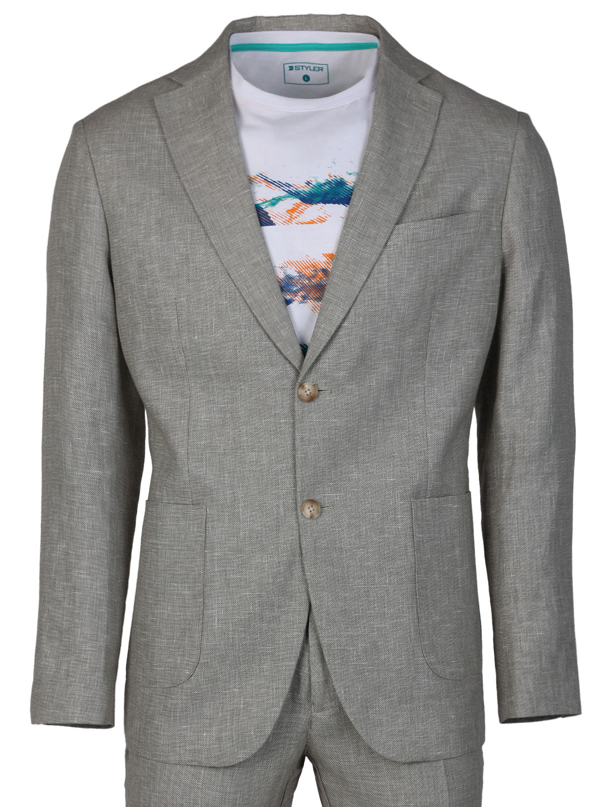 Сако лен в зелен меланж