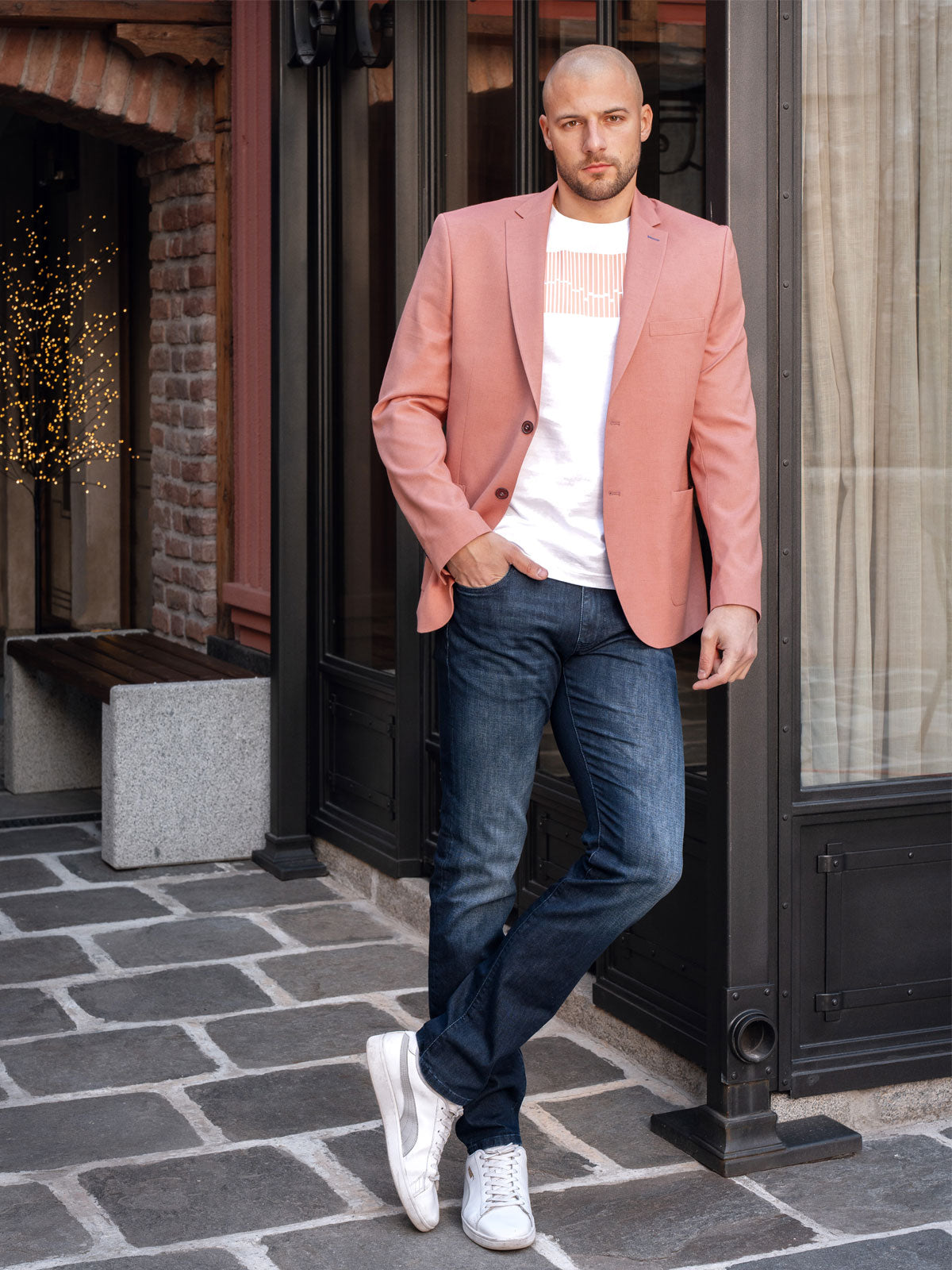 Мъжко сако в корал меланж