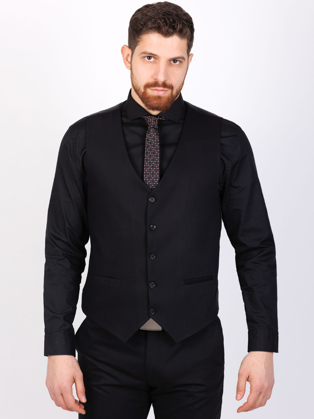 Мъжки костюм черен релеф от три части