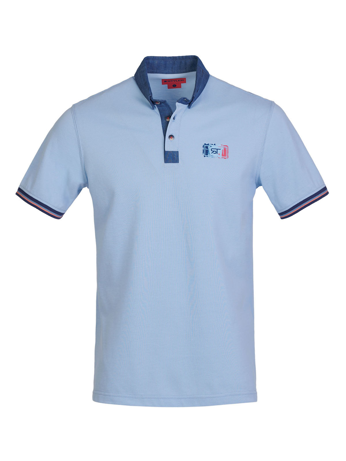 Мъжка тениска в синьо с дънкова яка