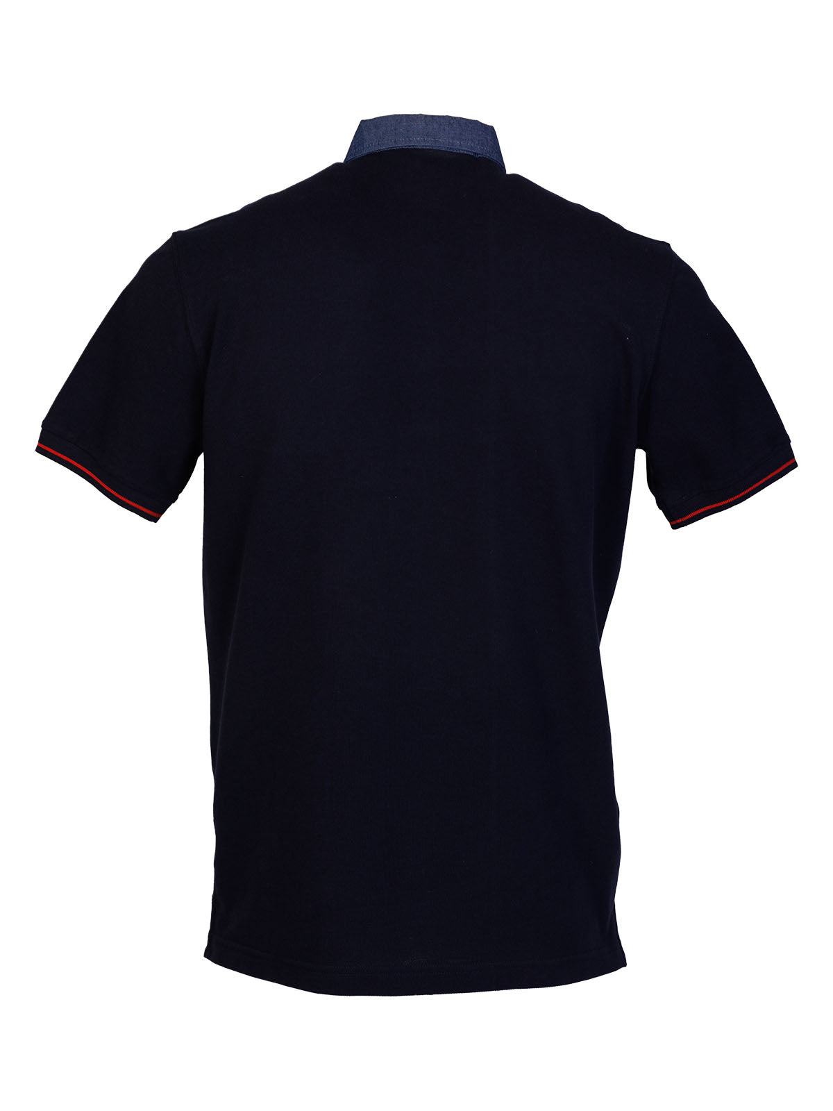 Мъжка тениска в тъмно синьо с дънкова як