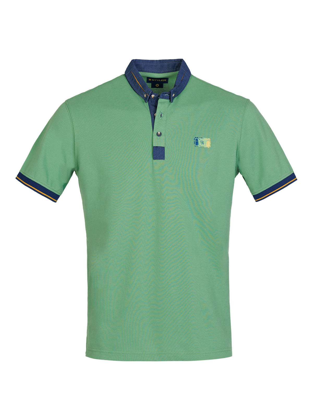 Мъжка тениска в зелено с дънкова яка