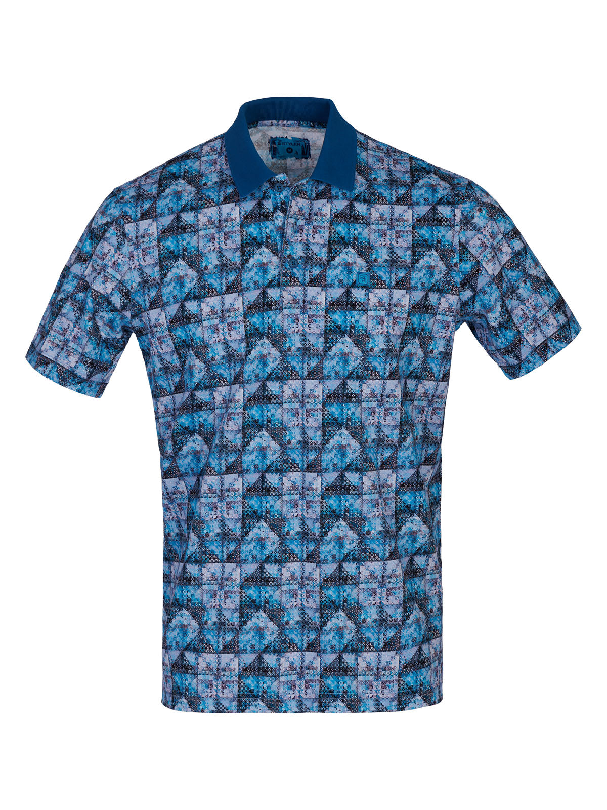 Мъжка тениска в синьо с ефектен принт