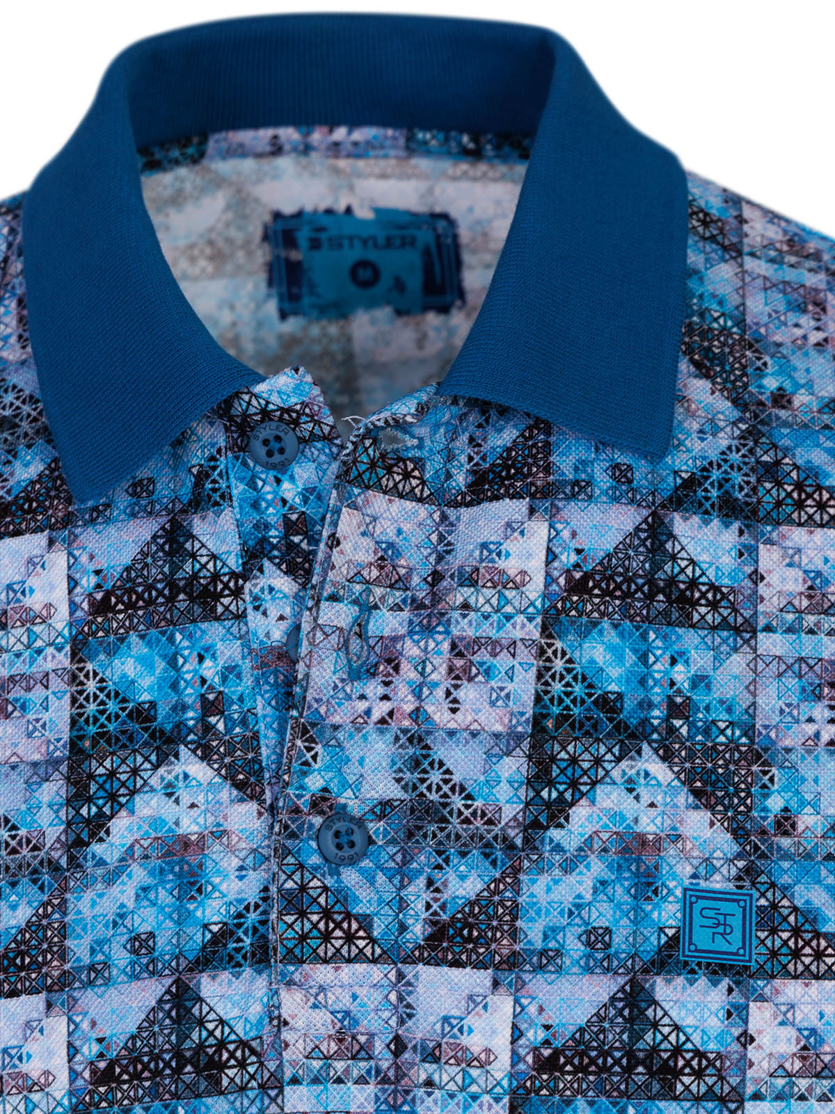 Мъжка тениска в синьо с ефектен принт