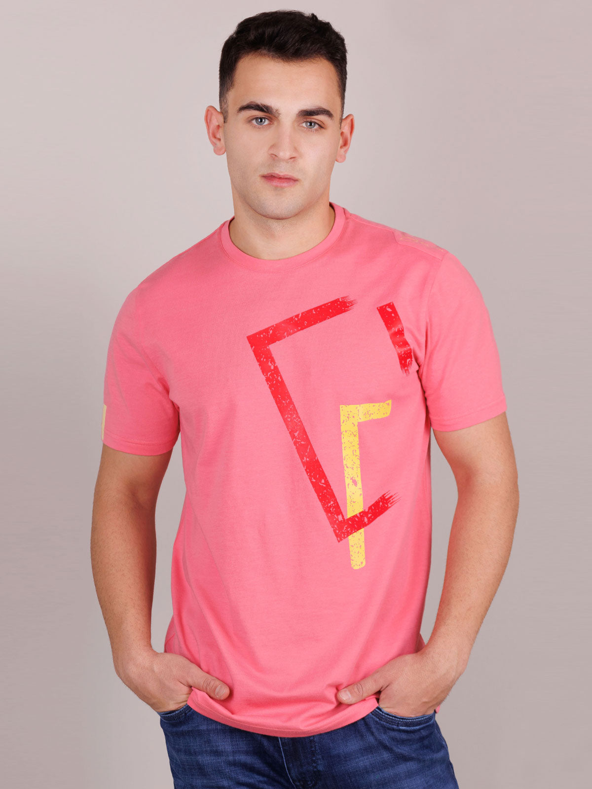 Блуза в коралово с жълта щампа