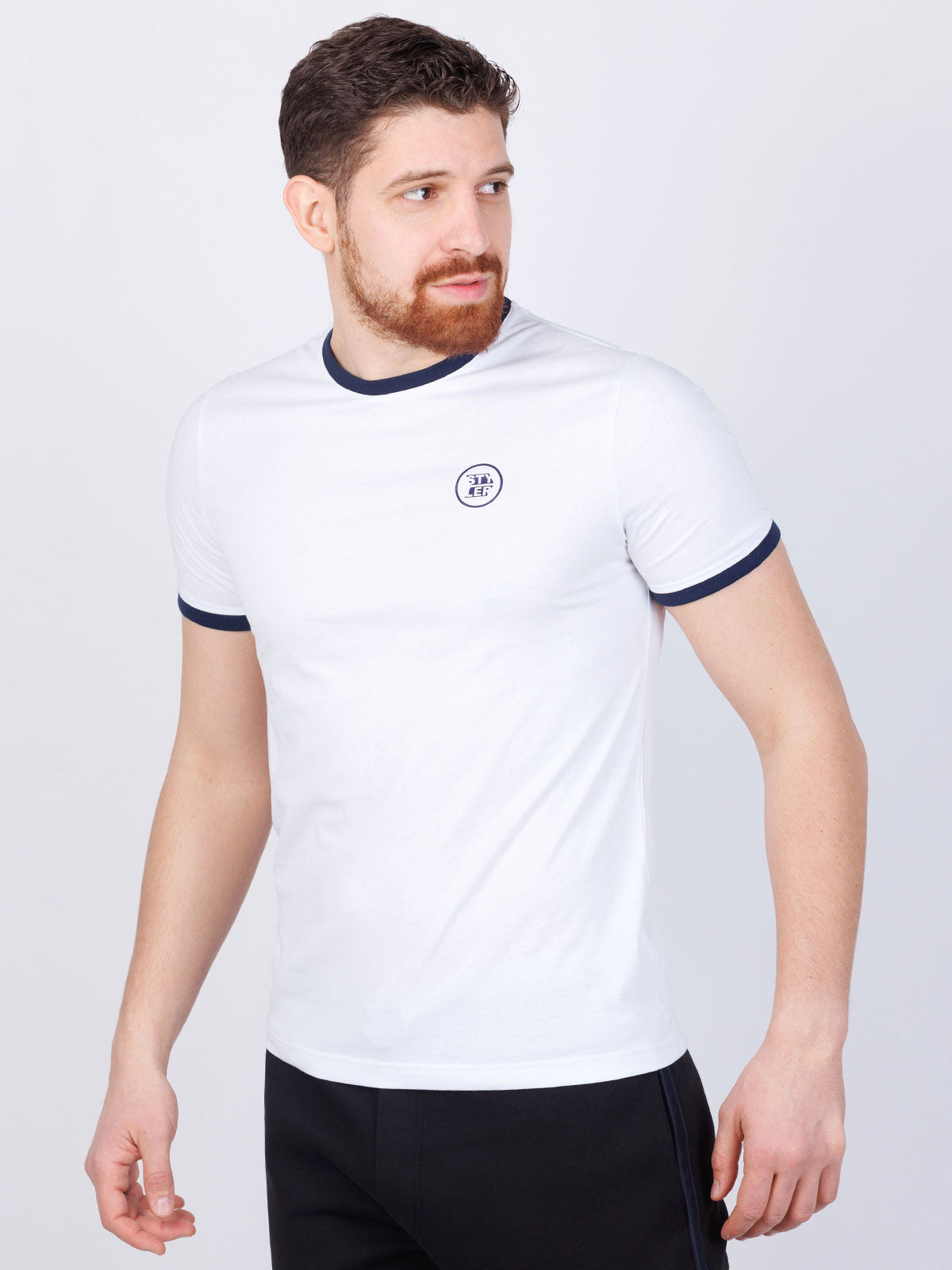 Блуза с къс ръкав със син принт