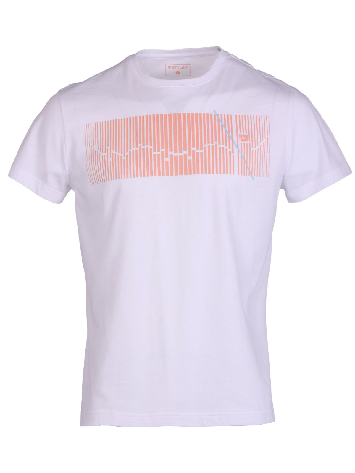 White T-shirt with Coral Stripes