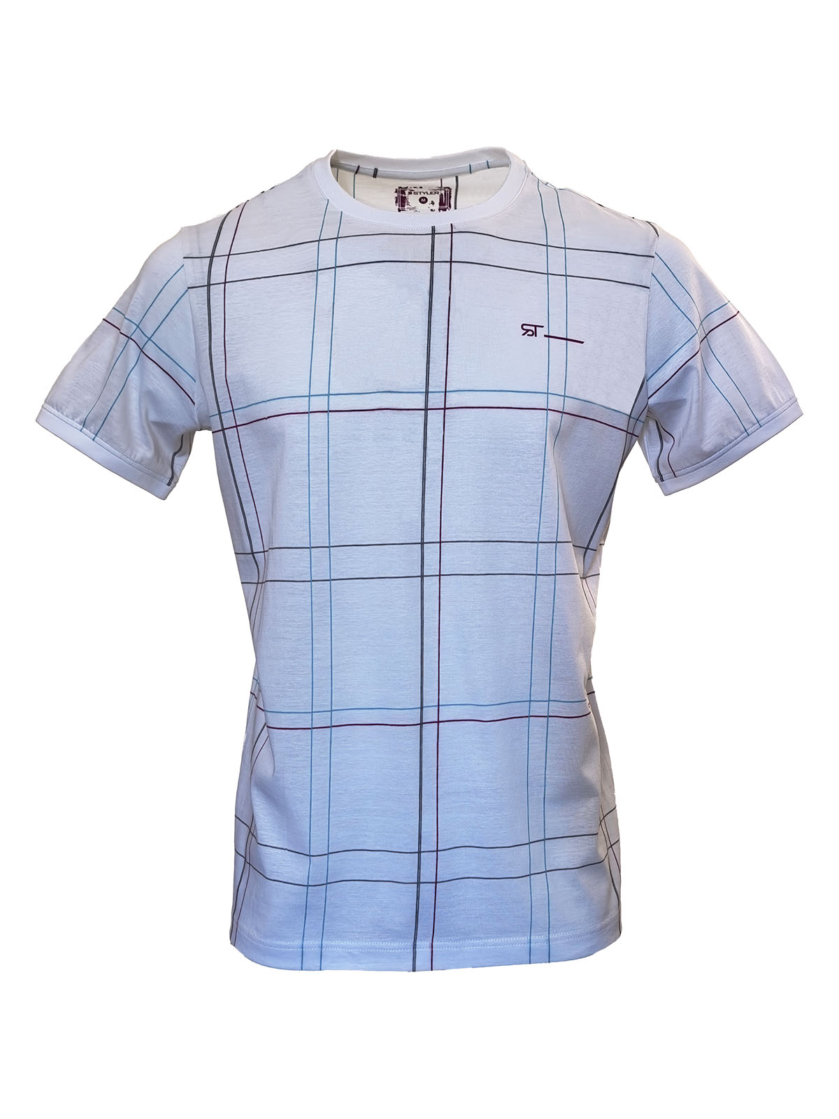 Мъжка бяла тениска на широко цветно каре